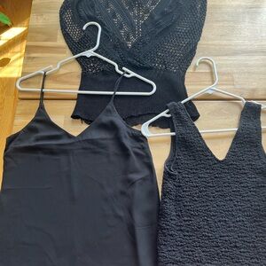 XS Black Knit and Satin Tops Set